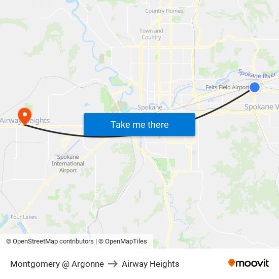 Montgomery @ Argonne to Airway Heights map