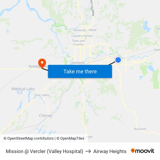 Mission @ Vercler (Valley Hospital) to Airway Heights map