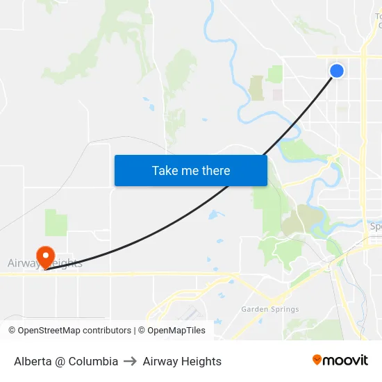 Alberta @ Columbia to Airway Heights map