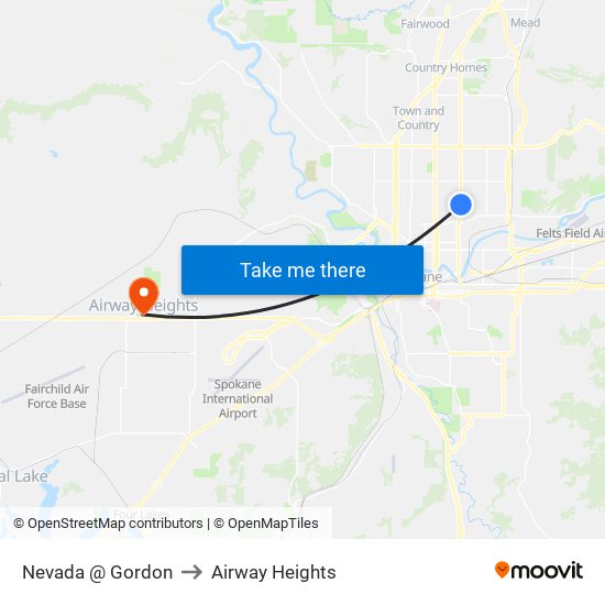 Nevada @ Gordon to Airway Heights map