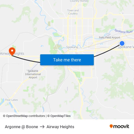 Argonne @ Boone to Airway Heights map