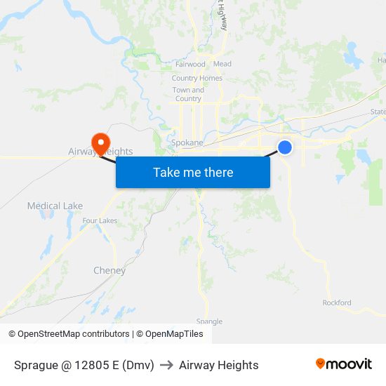 Sprague @ 12805 E (Dmv) to Airway Heights map