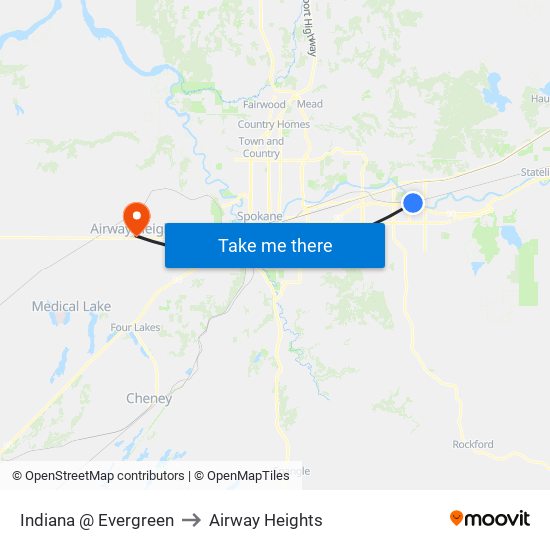 Indiana @ Evergreen to Airway Heights map