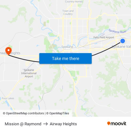 Mission @ Raymond to Airway Heights map