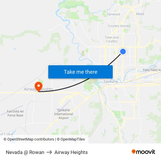 Nevada @ Rowan to Airway Heights map
