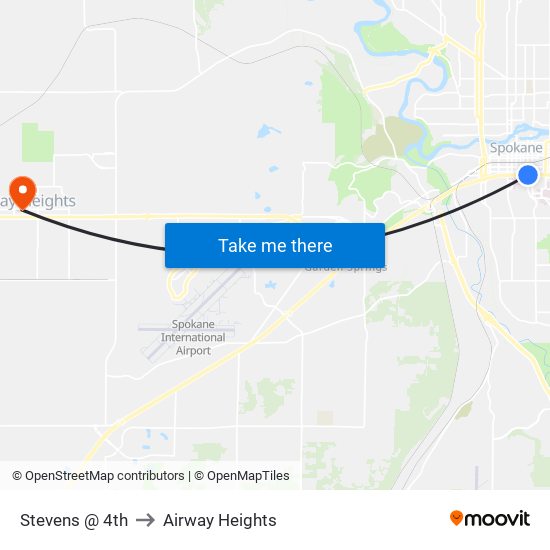 Stevens @ 4th to Airway Heights map