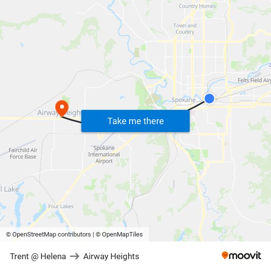 Trent @ Helena to Airway Heights map