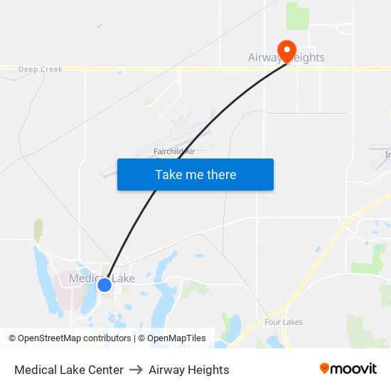 Medical Lake Center to Airway Heights map