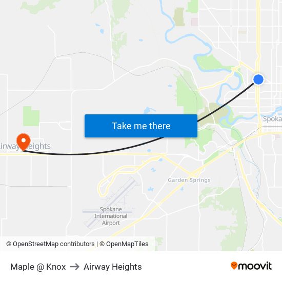 Maple @ Knox to Airway Heights map