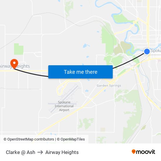 Clarke @ Ash to Airway Heights map