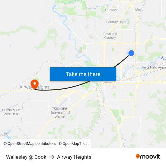Wellesley @ Cook to Airway Heights map