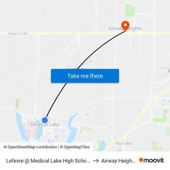 Lefevre @ Medical Lake High School to Airway Heights map