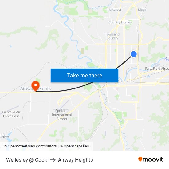 Wellesley @ Cook to Airway Heights map