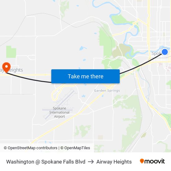 Washington @ Spokane Falls Blvd to Airway Heights map