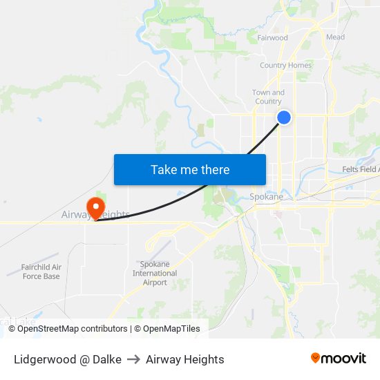 Lidgerwood @ Dalke to Airway Heights map