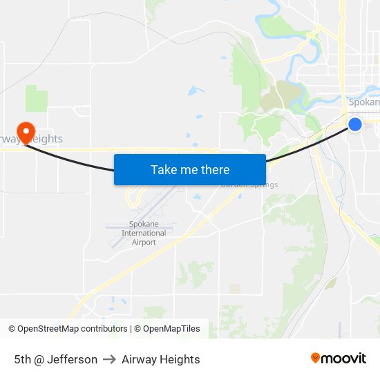 5th @ Jefferson to Airway Heights map