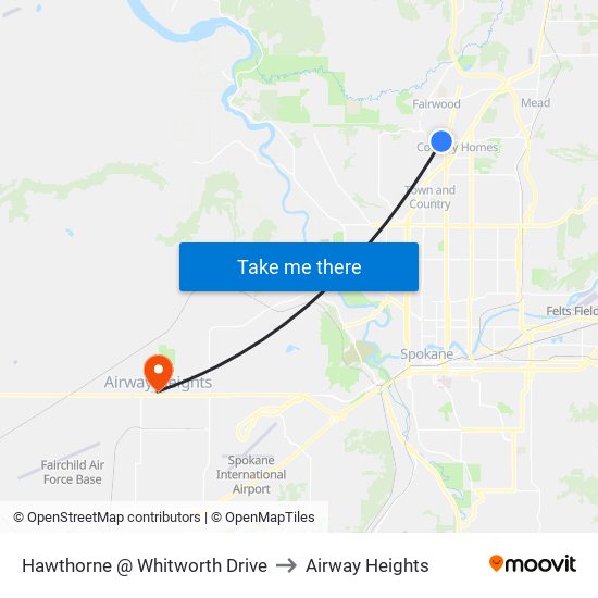 Hawthorne @ Whitworth Drive to Airway Heights map