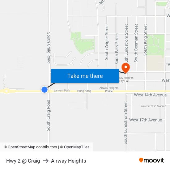 Hwy 2 @ Craig to Airway Heights map