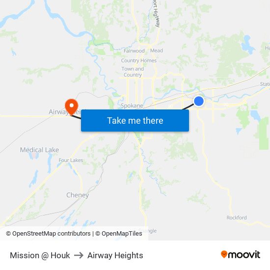 Mission @ Houk to Airway Heights map