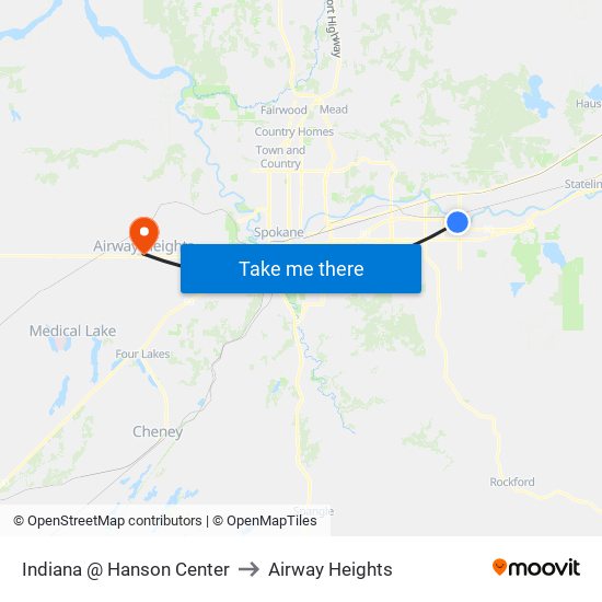 Indiana @ Hanson Center to Airway Heights map