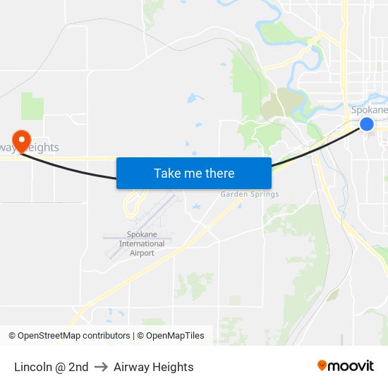 Lincoln @ 2nd to Airway Heights map