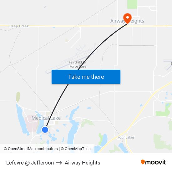 Lefevre @ Jefferson to Airway Heights map