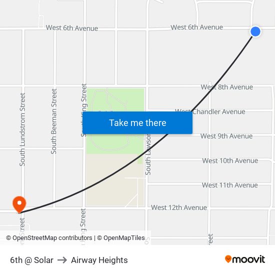 6th @ Solar to Airway Heights map