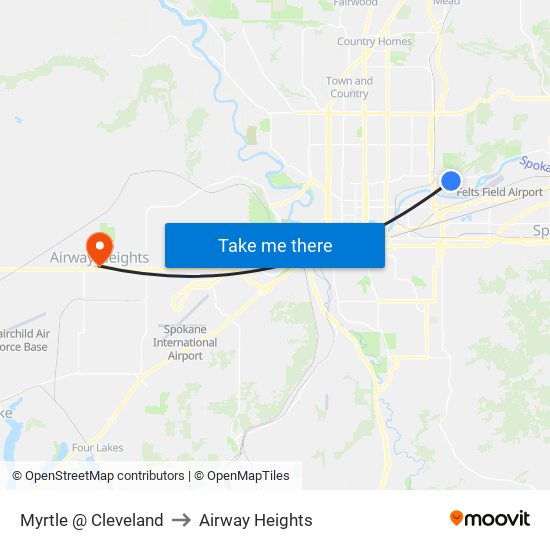 Myrtle @ Cleveland to Airway Heights map