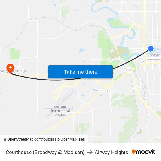 Courthouse (Broadway @ Madison) to Airway Heights map