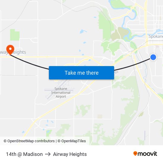 14th @ Madison to Airway Heights map