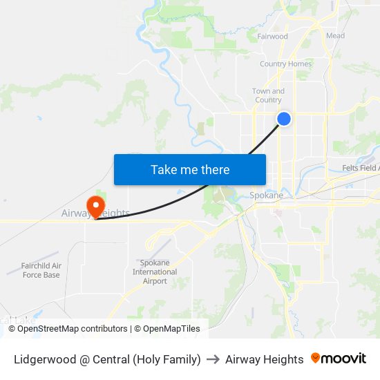 Lidgerwood @ Central (Holy Family) to Airway Heights map