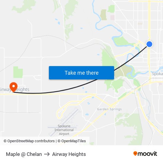 Maple @ Chelan to Airway Heights map