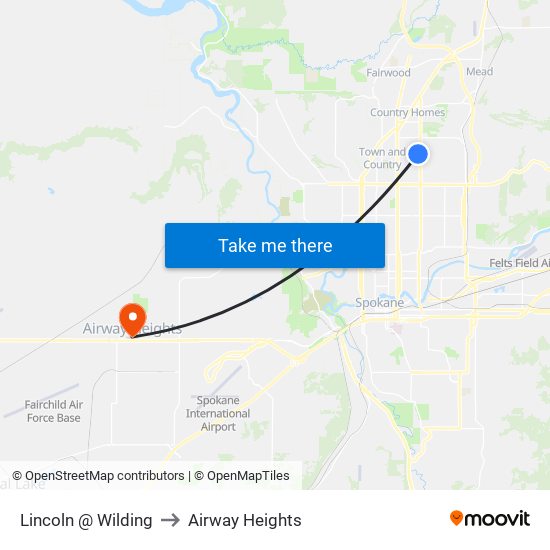Lincoln @ Wilding to Airway Heights map