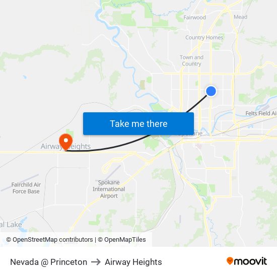 Nevada @ Princeton to Airway Heights map