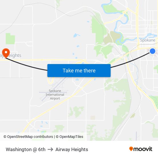 Washington @ 6th to Airway Heights map