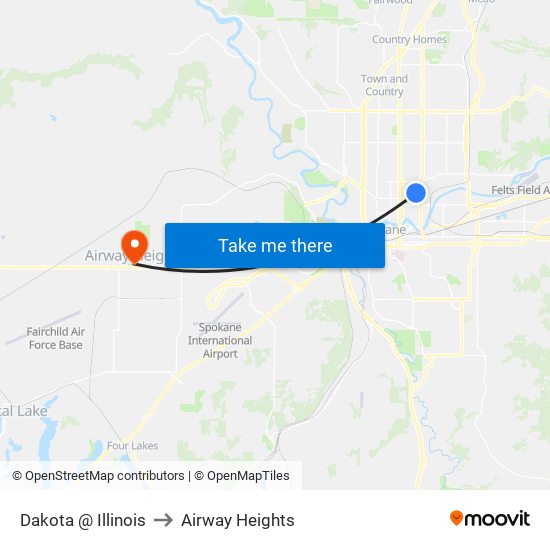 Dakota @ Illinois to Airway Heights map