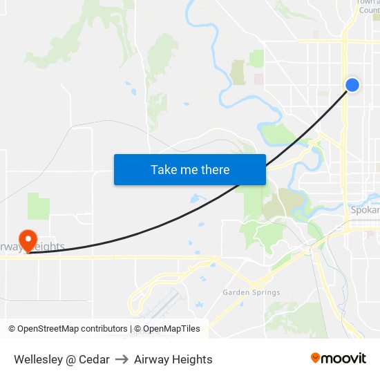 Wellesley @ Cedar to Airway Heights map