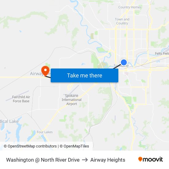 Washington @ North River Drive to Airway Heights map