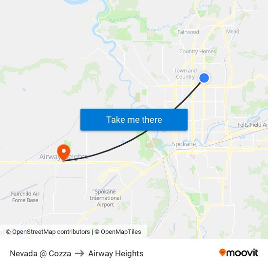 Nevada @ Cozza to Airway Heights map