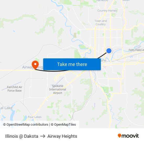 Illinois @ Dakota to Airway Heights map
