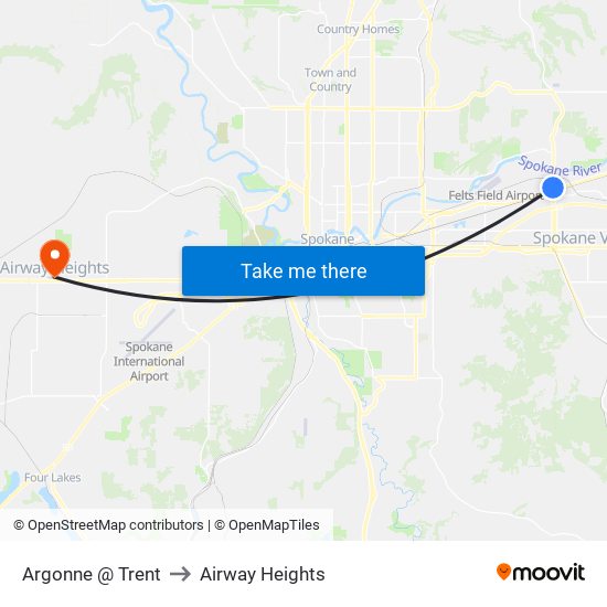 Argonne @ Trent to Airway Heights map