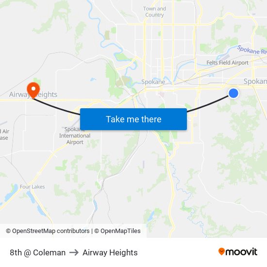 8th @ Coleman to Airway Heights map