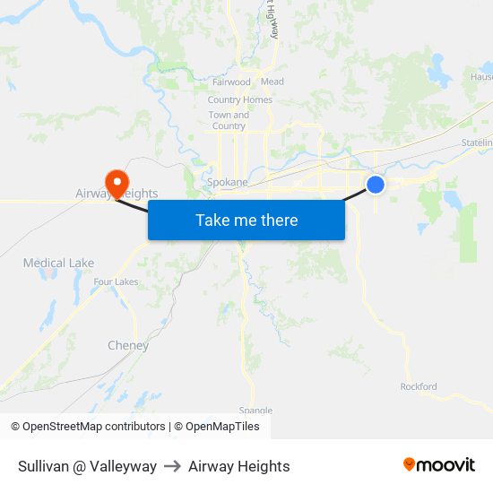 Sullivan @ Valleyway to Airway Heights map