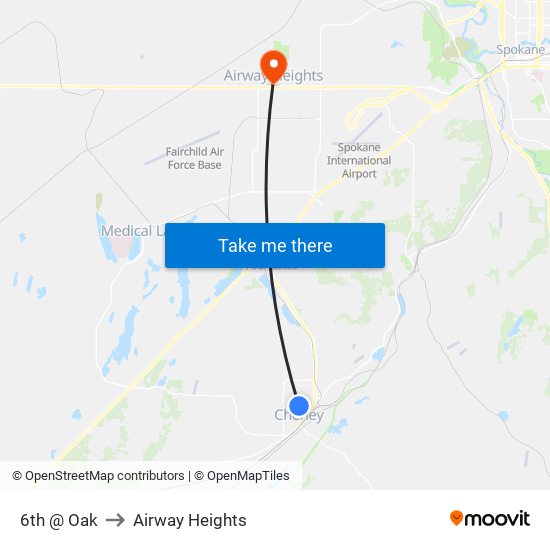 6th @ Oak to Airway Heights map