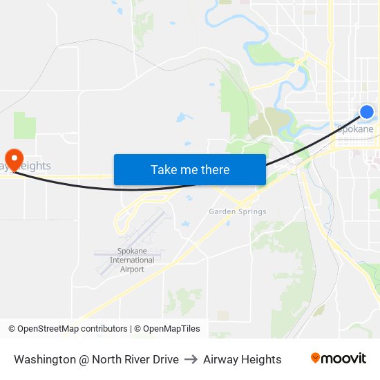 Washington @ North River Drive to Airway Heights map