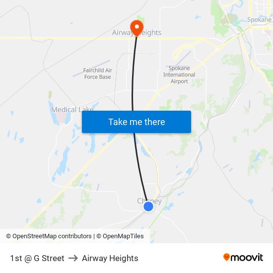 1st @ G Street to Airway Heights map