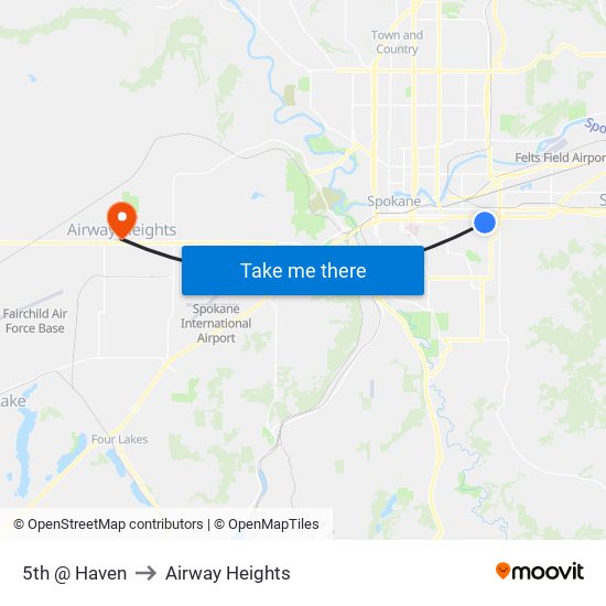 5th @ Haven to Airway Heights map