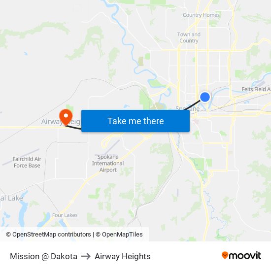 Mission @ Dakota to Airway Heights map