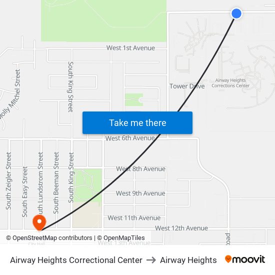 Airway Heights Correctional Center to Airway Heights map