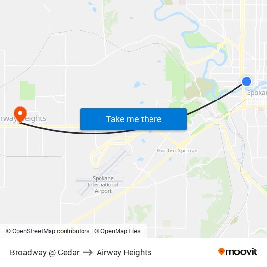 Broadway @ Cedar to Airway Heights map